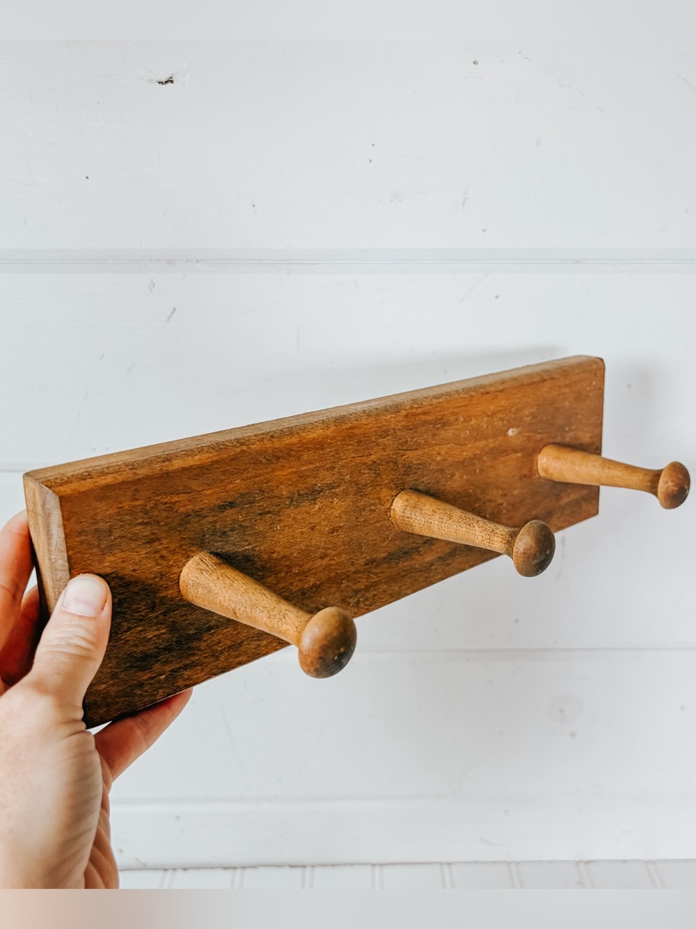 Vintage Wooden 3 Peg Rack | Coat Hat Rack